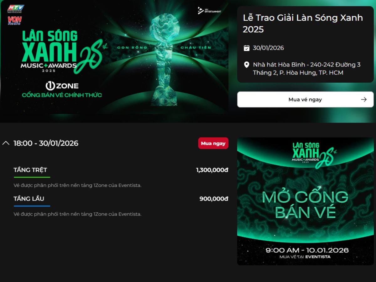Bạn có thể đặt vé Làn Sóng Xanh 2025 chính thức tại 1Zone